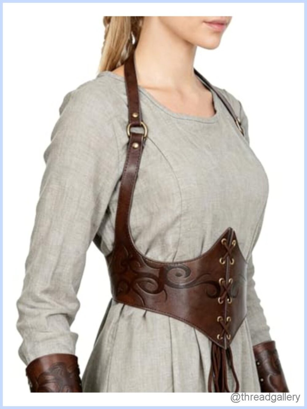 Faux Leather Renaissance Corset Belt Lace-Up Waist Cinch Viking Steampunk